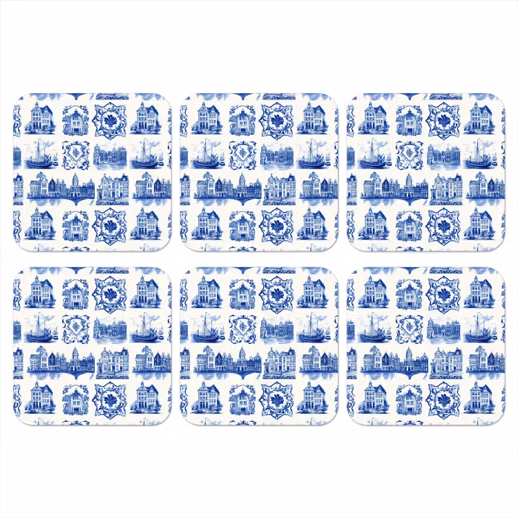 Huizen - Schepen - Blauw onderzetter kurk middel 366 -3d