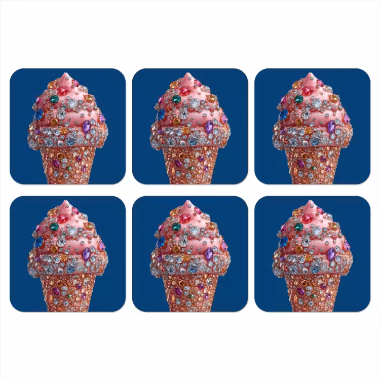 Ijsje - Hoorntje - Steentjes - Blauw onderzetter kurk middel -3d