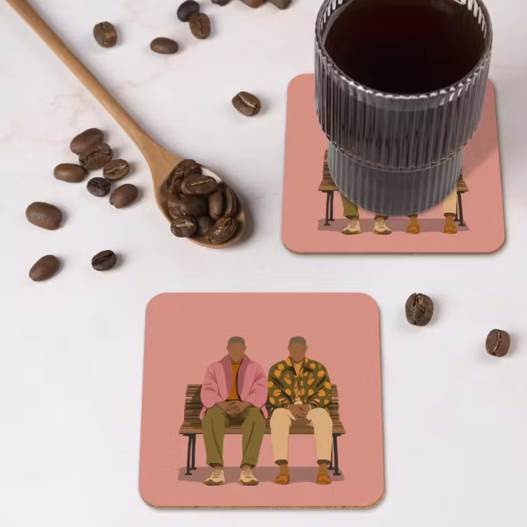 Illustratie - Bankje - Personen - Minimalistisch onderzetter kurk middel -sfeer2