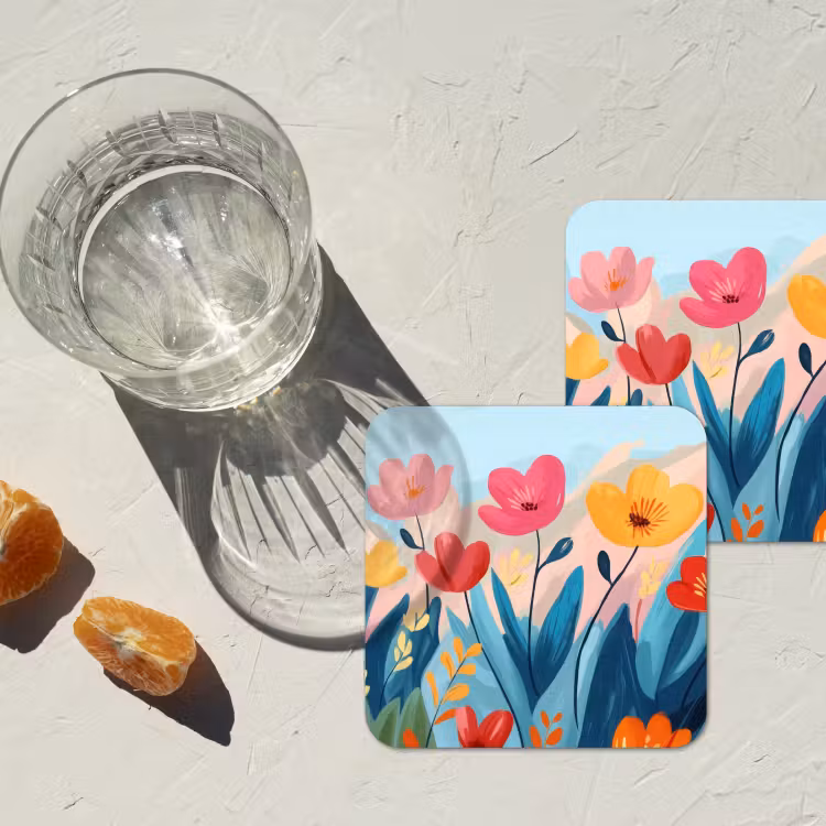 Illustratie - Bloemen - Kleurrijk onderzetter kurk middel -sfeer4