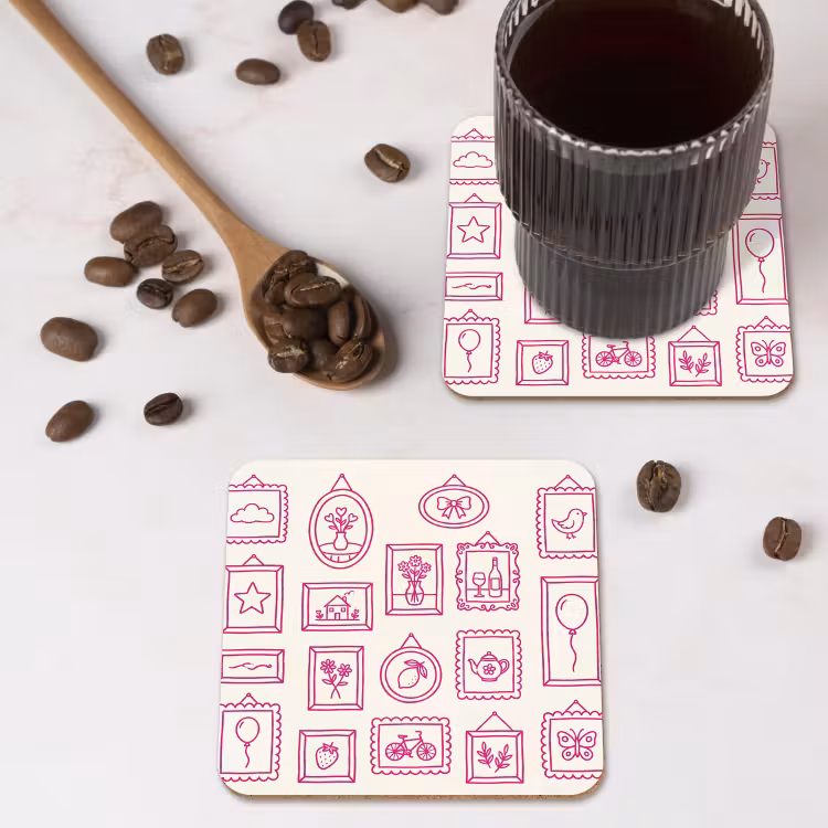 Illustratie - Collectie - Kunst - Minimalistisch - Roze onderzetter kurk middel -sfeer2