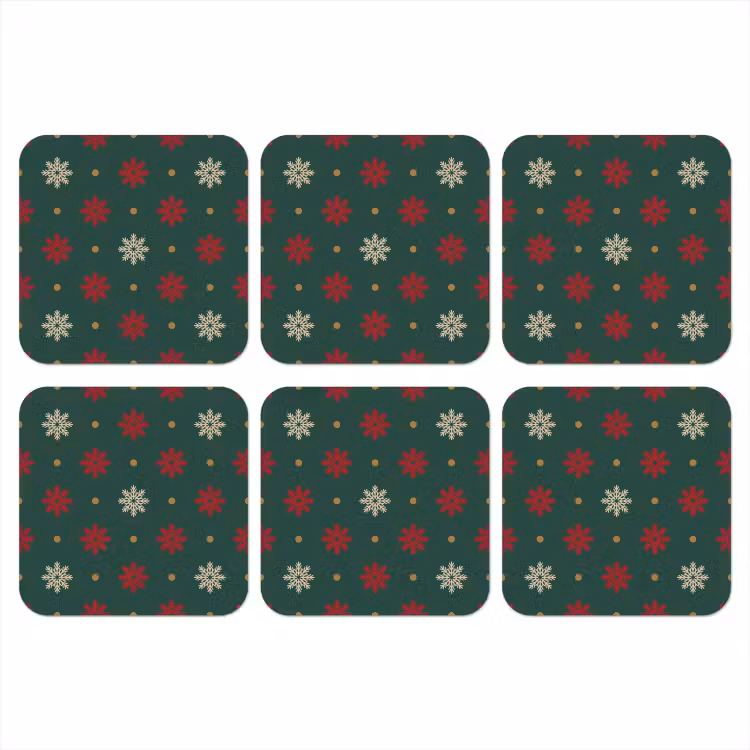 Illustratie - Sneeuwvlokken - Groen onderzetter kurk middel 366 -3d