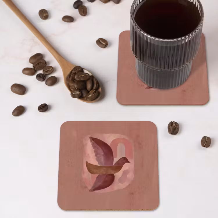Illustratie - Vogels - Abstract - Roze onderzetter kurk middel -sfeer2