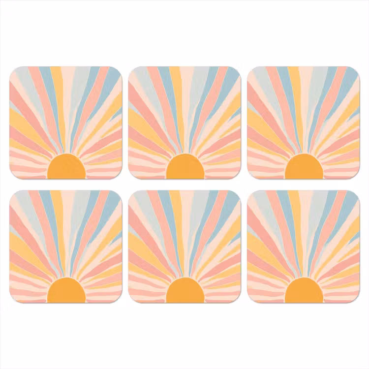 Illustratie - Zon - Pastelkleuren onderzetter kurk middel -3d