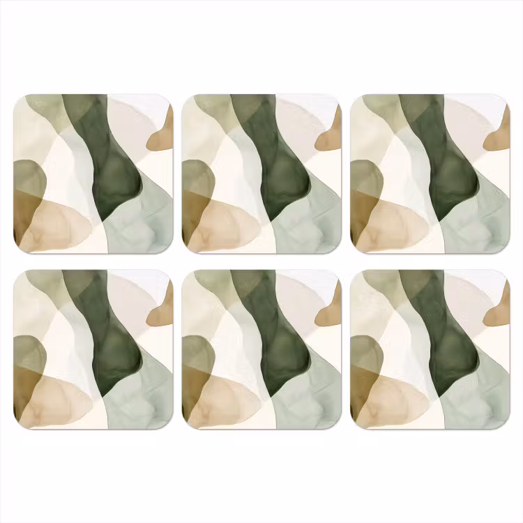 Japandi - Abstract - Groen onderzetter kurk middel -3d
