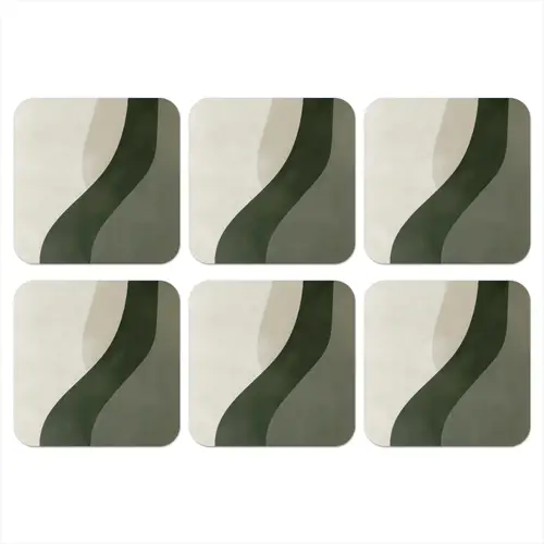 Japandi - Groen - Abstract - Modern onderzetter kurk middel -3d