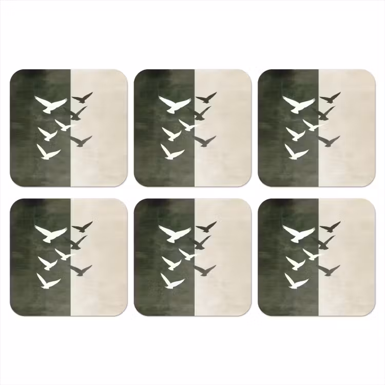 Japandi - Vogel - Groen onderzetter kurk middel -3d
