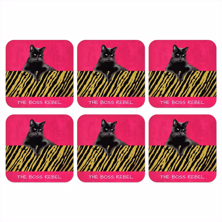 Kat - Baas - Roze - Tijgerprint onderzetter kurk middel -3d