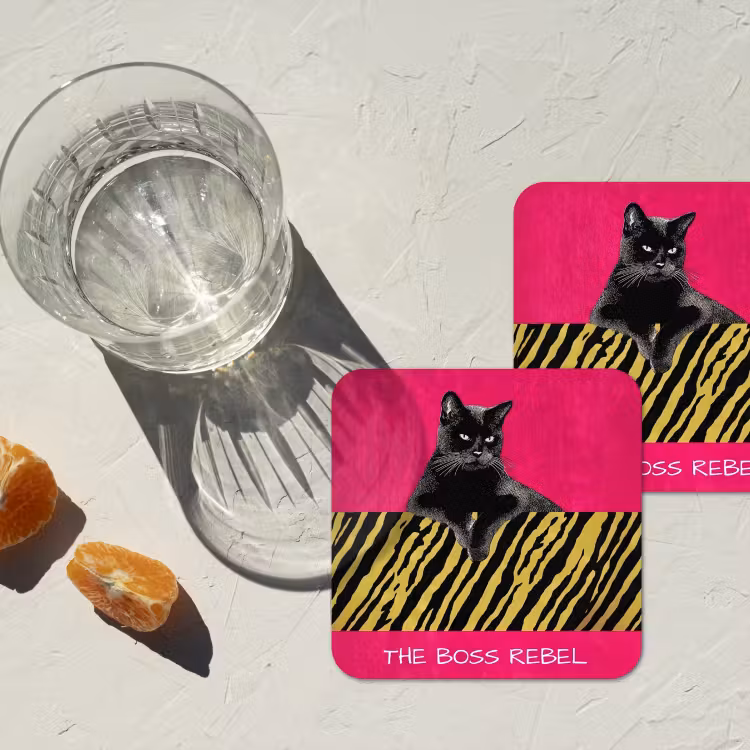 Kat - Baas - Roze - Tijgerprint onderzetter kurk middel -sfeer4