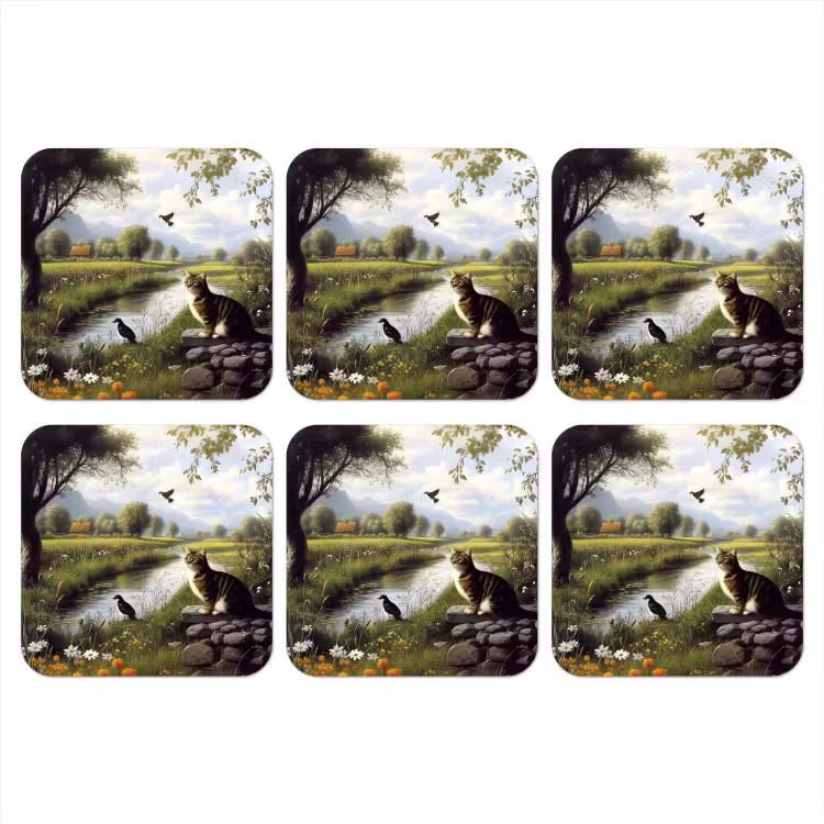 Kat - Beekje - Weide onderzetter kurk middel -3d
