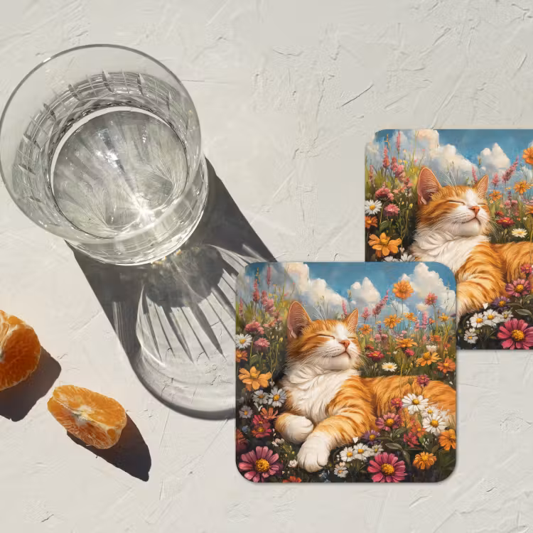 Kat - Bloemen - Ontspannen onderzetter kurk middel -sfeer4