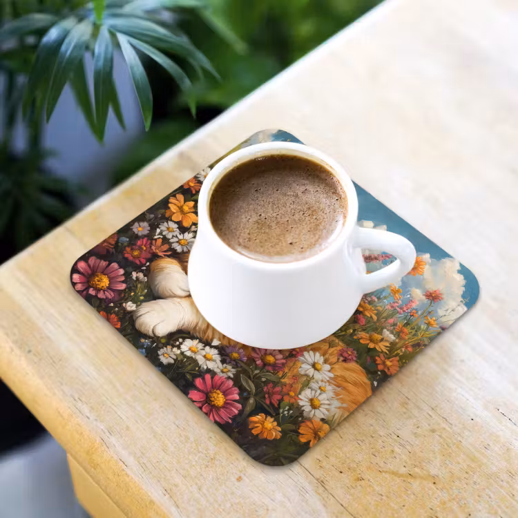 Kat - Bloemen - Ontspannen onderzetter kurk middel -sfeer5