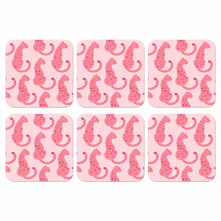 Kat - Gevlekt - Dieren - Patroon - Roze onderzetter kurk middel -3d