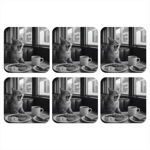 Kat - Koffie - Brood - Zwart onderzetter kurk middel -3d