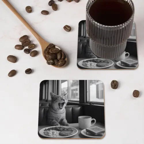 Kat - Koffie - Brood - Zwart onderzetter kurk middel -sfeer2