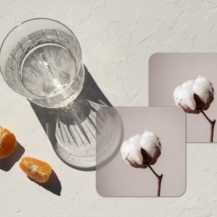 Katoenbol - Minimalistisch - Wit onderzetter kurk middel -sfeer4