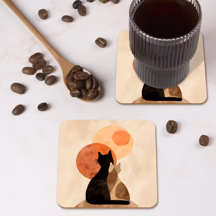 Katten - Zwart - Abstract - Cirkels onderzetter kurk middel -sfeer2