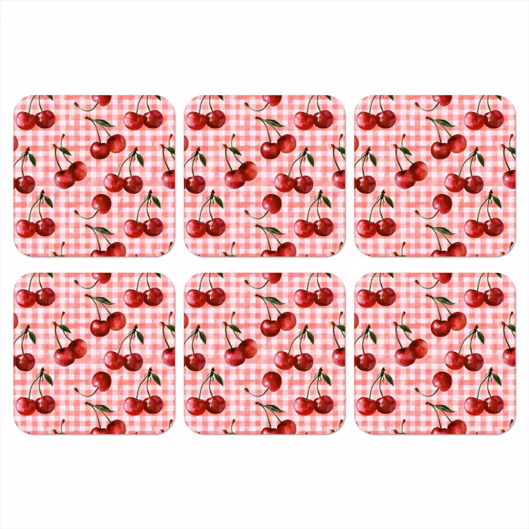 Kersen - Blokken - Rood onderzetter kurk middel 366 -3d