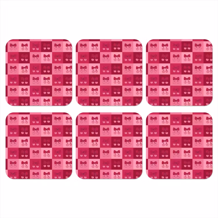 Kersen - Strikjes - Speels - Roze - Bordeaux onderzetter kurk middel 366 -3d