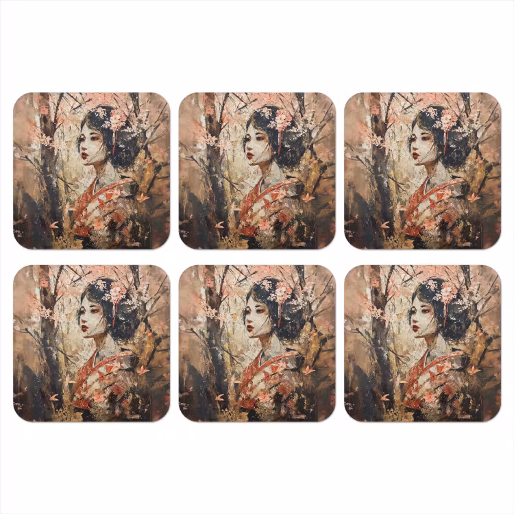 Kimono - Vrouw - kersenbomen onderzetter kurk middel -3d