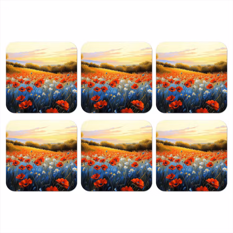 Klaproos - Bloemenveld - Kleurrijk onderzetter kurk middel -3d