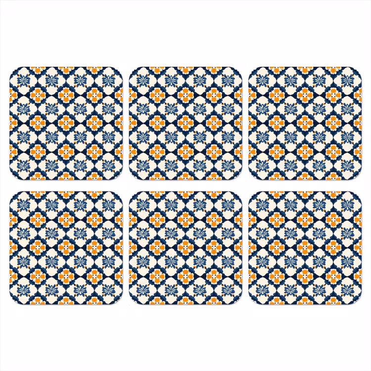 Klassiek - Geometrisch - Blauw onderzetter kurk middel 366 -3d