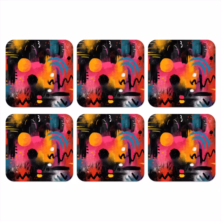 Kleurvlakken - Vormen - Kleurrijk - Abstract onderzetter kurk middel -3d