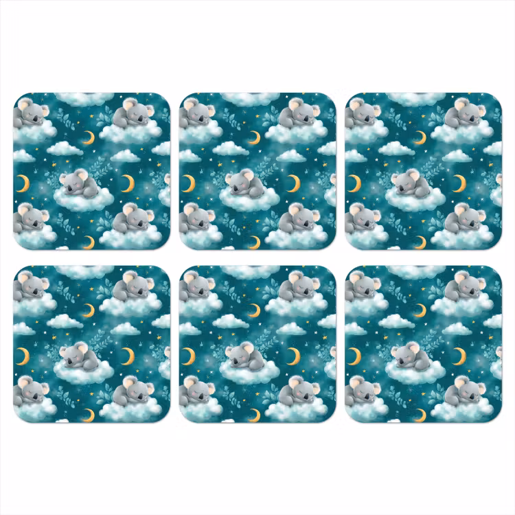 Koala's - Betoverend - Blauw onderzetter kurk middel 366 -3d