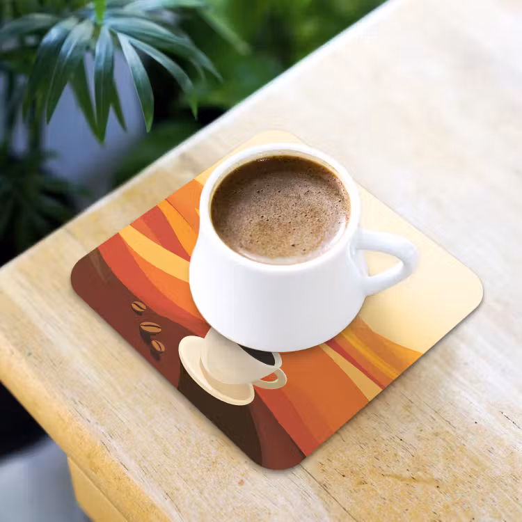 Koffie - Landschap - Oranje - Koffiebonen onderzetter kurk middel -sfeer5