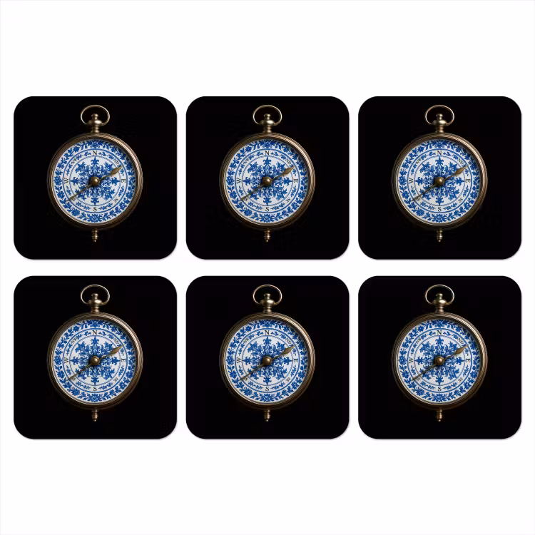 Kompas - Delfts blauw - Zwart onderzetter kurk middel -3d