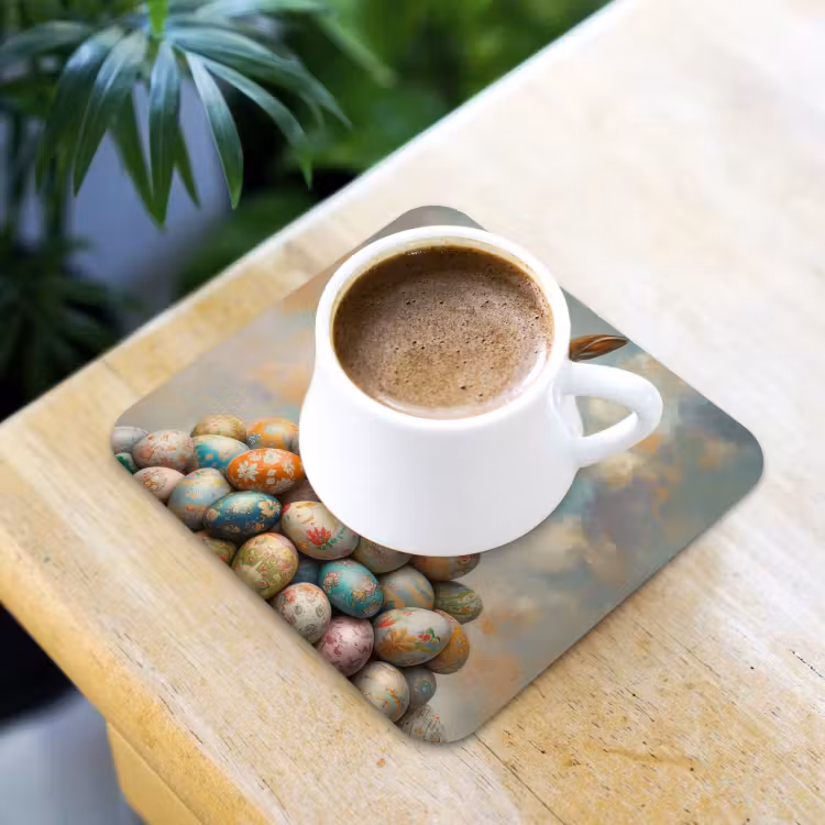 Konijn - Eieren - Kleurrijk onderzetter kurk middel -sfeer5
