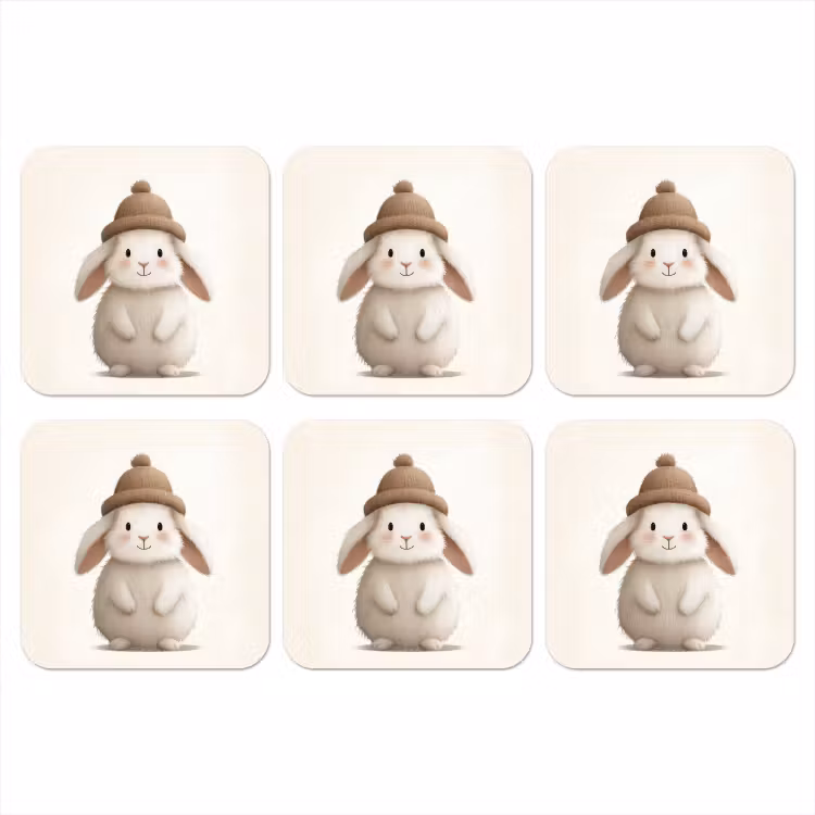 Konijn - Muts - Oren - Beige onderzetter kurk middel -3d