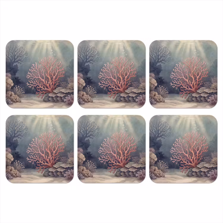 Koraal - Onderwater - Natuur - Roze onderzetter kurk middel -3d