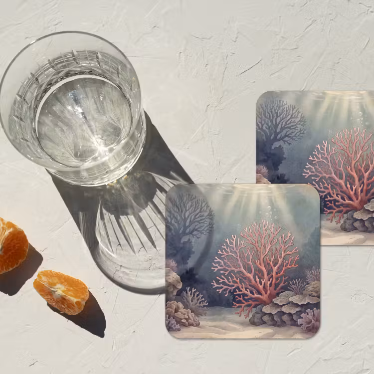 Koraal - Onderwater - Natuur - Roze onderzetter kurk middel -sfeer4
