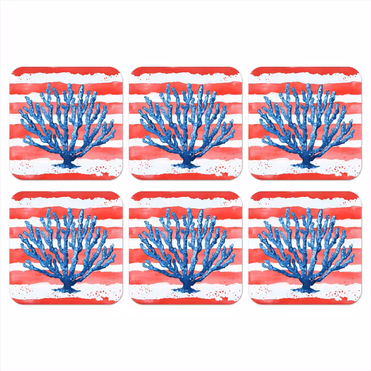 Koraal - Verfstructuur - Rood - Blauw onderzetter kurk middel -3d