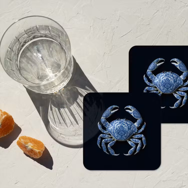 Krab - Delfts blauw - Dieren onderzetter kurk middel -sfeer4