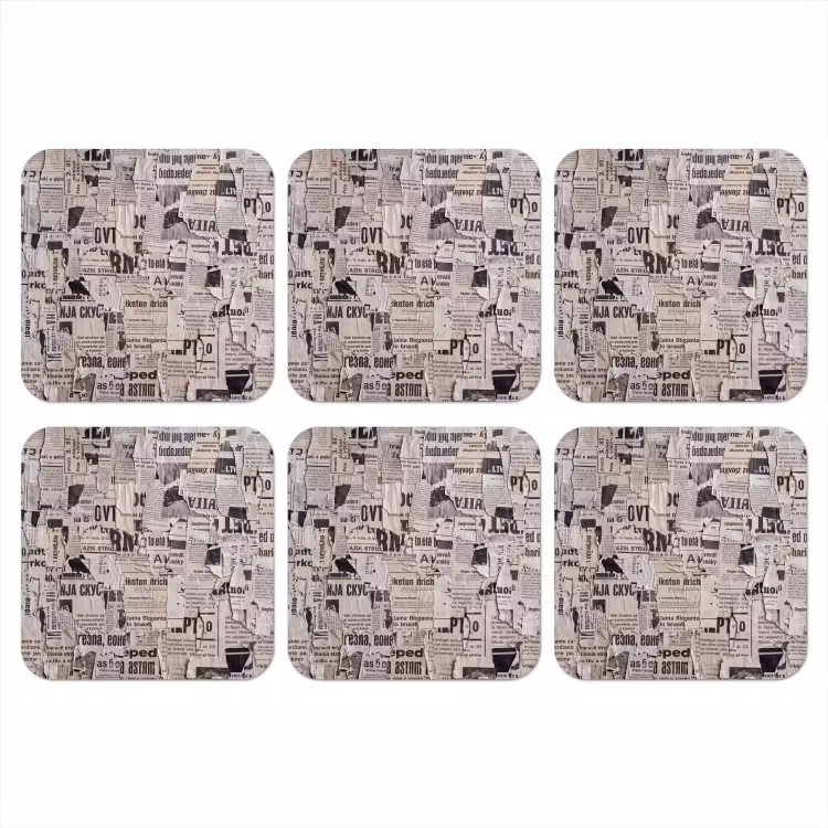 Krant - Gescheurd - Textuur - Abstract - Zwart-wit onderzetter kurk middel -3d