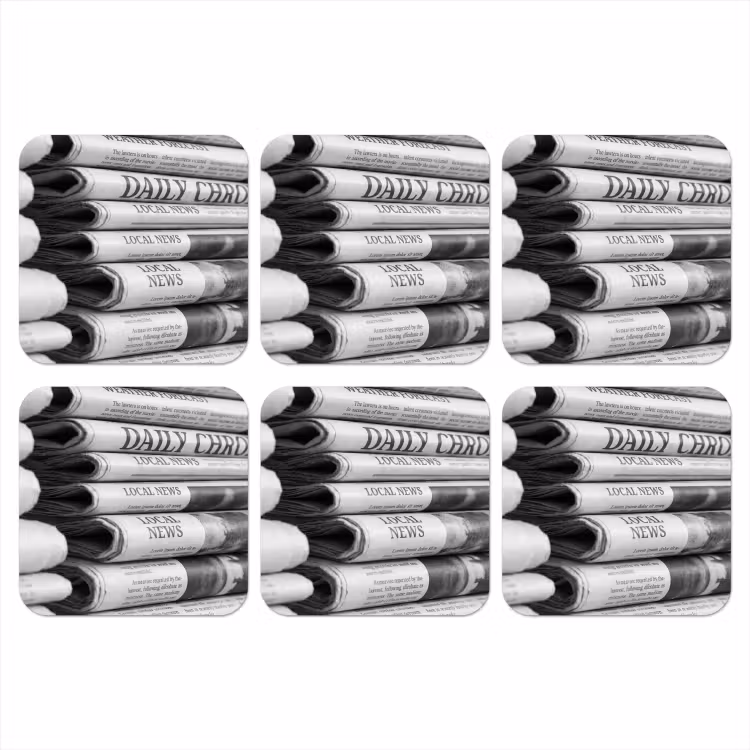 Krant - Stapel - Nieuws - Zwart-wit - Media onderzetter kurk middel -3d