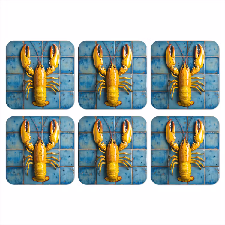 Kreeft - Geel - Blauw - Tegels onderzetter kurk middel -3d