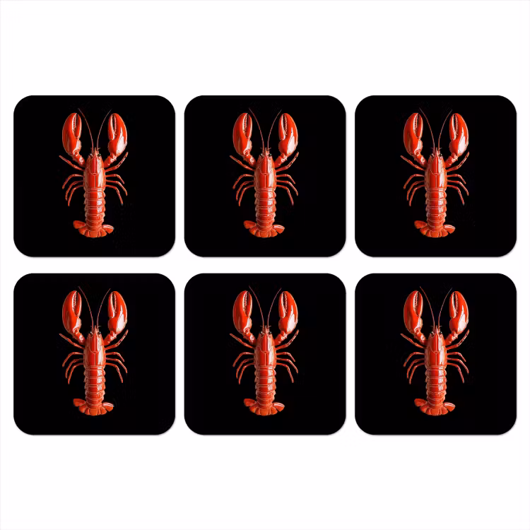 Kreeft - Glossier Rood - Zwart onderzetter kurk middel -3d