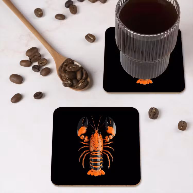 Kreeft - Oranje - Zwart - Modern onderzetter kurk middel -sfeer2