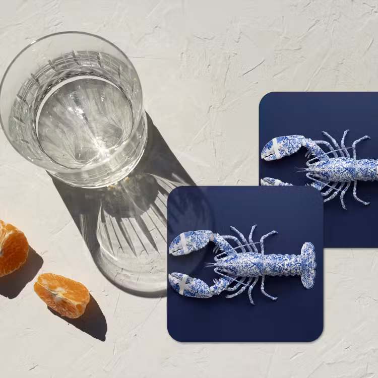 Kreeft - Porselein - Delfts - Blauw onderzetter kurk middel -sfeer4