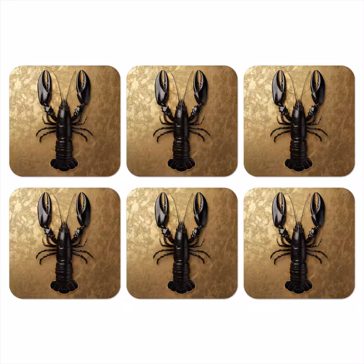 Kreeft - Zwart - Goud - Luxe onderzetter kurk middel -3d