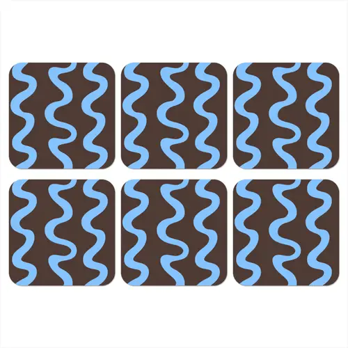 Kronkelende lijnen - Blauw - Bruin - Minimalistisch onderzetter kurk middel 366 -3d
