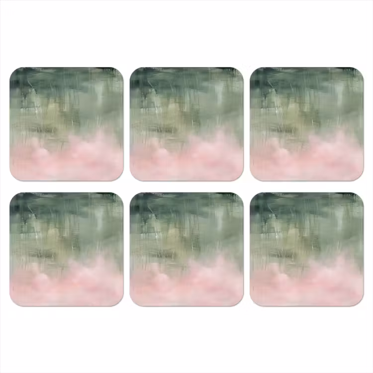 Kunst - Abstract - Modern - Groen - Roze onderzetter kurk middel -3d