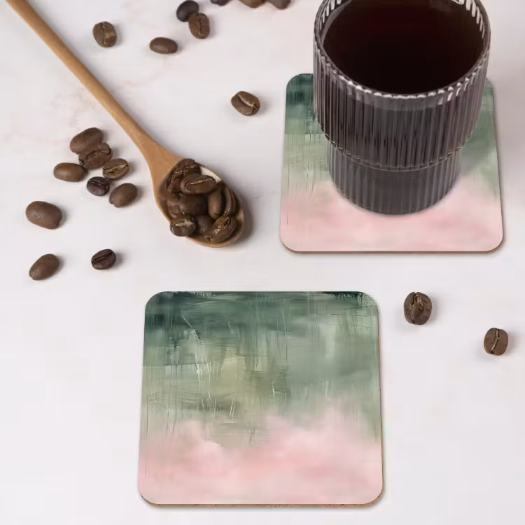 Kunst - Abstract - Modern - Groen - Roze onderzetter kurk middel -sfeer2