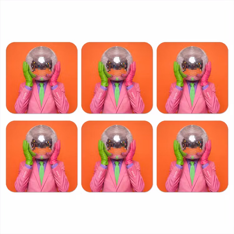 Kunst - Disco bal - Kleurrijk - Modern - Studio onderzetter kurk middel -3d