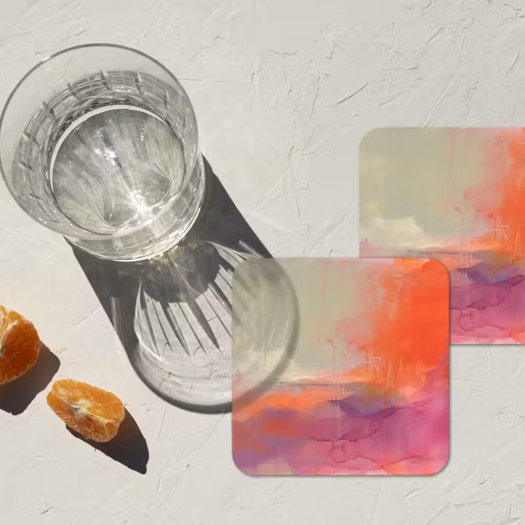 Kunst - Vloeiend - Overgangen - Oranje onderzetter kurk middel -sfeer4