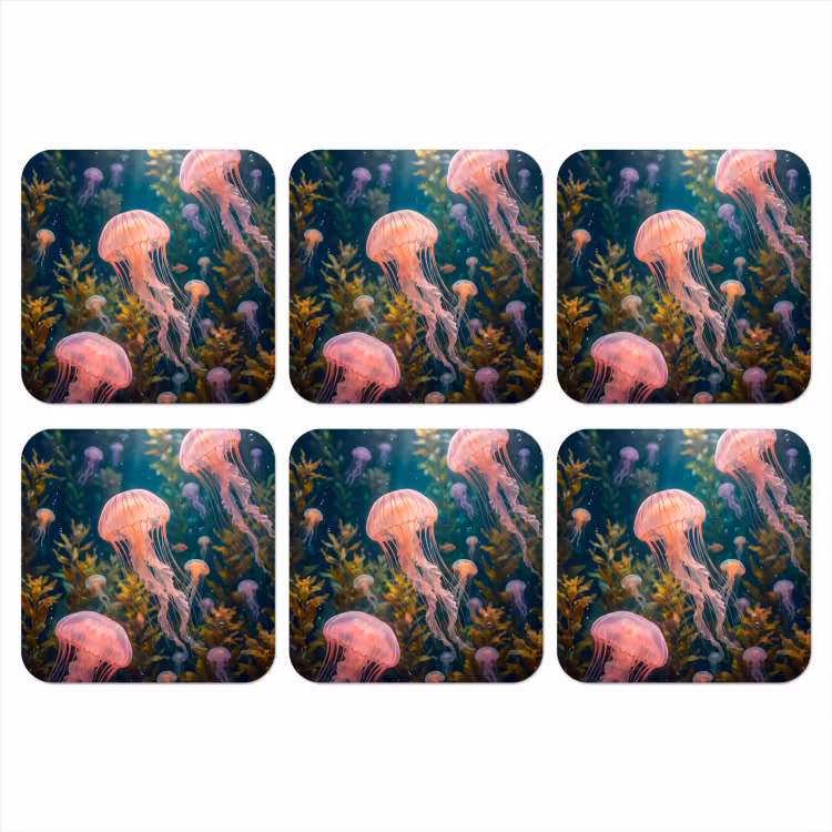 Kwal - Roze - Onderwater - Zeeleven - Dieren onderzetter kurk middel -3d