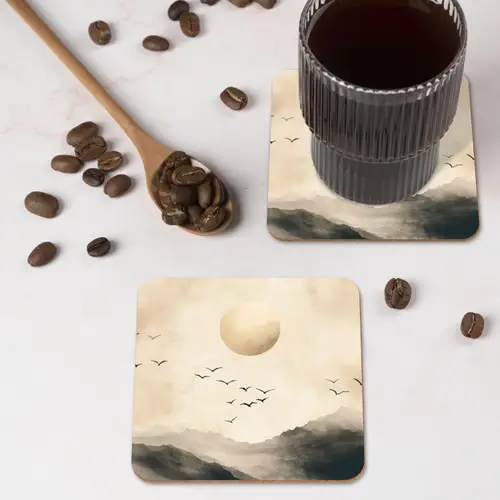 Landschap - Japandi - vogel onderzetter kurk middel -sfeer2